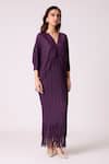 Shop_Scarlet Sage_Wine Satin, Polyester Fringe V-neck Blake Maxi Dress _Online_at_Aza_Fashions