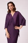Buy_Scarlet Sage_Wine Satin, Polyester Fringe V-neck Blake Maxi Dress 