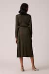 Shop_Scarlet Sage_Olive Green Polyester V-neck Emerson Dress With Belt _at_Aza_Fashions