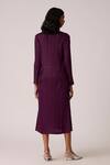 Shop_Scarlet Sage_Wine Polyester V-neck Emerson Dress With Belt _at_Aza_Fashions