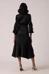 Shop_Scarlet Sage_Black Polyester Ruffles V-neck Florelle Dress With Belt _at_Aza_Fashions
