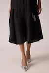 Scarlet Sage_Black Polyester Ruffles V-neck Florelle Dress With Belt _Online