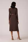 Shop_Scarlet Sage_Taupe Polyester V-neck Nylah Dress With Belt _at_Aza_Fashions