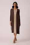 Buy_Scarlet Sage_Taupe Polyester V-neck Nylah Dress With Belt _Online_at_Aza_Fashions