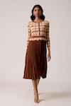 Scarlet Sage_Brown Polyester Round Neck Elanor Gingham Bodice Dress _Online_at_Aza_Fashions