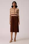 Buy_Scarlet Sage_Brown Polyester Round Neck Elanor Gingham Bodice Dress _at_Aza_Fashions
