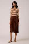 Buy_Scarlet Sage_Brown Polyester Round Neck Elanor Gingham Bodice Dress 