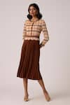 Shop_Scarlet Sage_Brown Polyester Round Neck Elanor Gingham Bodice Dress 