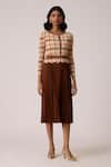 Scarlet Sage_Brown Polyester Round Neck Elanor Gingham Bodice Dress _Online
