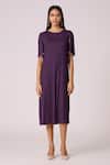 Scarlet Sage_Purple Polyester Pearls Round Neck Fernanda Dress _Online_at_Aza_Fashions