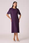 Buy_Scarlet Sage_Purple Polyester Pearls Round Neck Fernanda Dress _at_Aza_Fashions