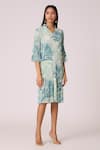 Scarlet Sage_Green Polyester V-neck Print Dress _Online_at_Aza_Fashions
