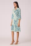 Buy_Scarlet Sage_Green Polyester V-neck Print Dress _Online_at_Aza_Fashions