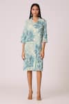 Shop_Scarlet Sage_Green Polyester V-neck Print Dress _Online_at_Aza_Fashions