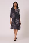 Buy_Scarlet Sage_Black Polyester V-neck Reene Print Dress _at_Aza_Fashions