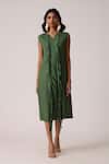 Buy_Scarlet Sage_Olive Green Polyester Fringe V-neck Tessa Tassel Dress _Online_at_Aza_Fashions