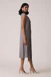Scarlet Sage_Gray Polyester Fringe V-neck Tessa Tassel Dress _Online_at_Aza_Fashions