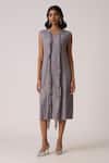 Buy_Scarlet Sage_Gray Polyester Fringe V-neck Tessa Tassel Dress _Online_at_Aza_Fashions