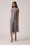 Shop_Scarlet Sage_Gray Polyester Fringe V-neck Tessa Tassel Dress _Online_at_Aza_Fashions