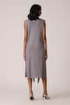 Shop_Scarlet Sage_Gray Polyester Fringe V-neck Tessa Tassel Dress _at_Aza_Fashions