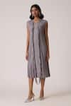 Scarlet Sage_Gray Polyester Fringe V-neck Tessa Tassel Dress _at_Aza_Fashions