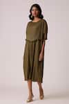 Scarlet Sage_Olive Green Polyester Round Neck Lisette Dress _Online_at_Aza_Fashions