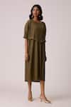 Buy_Scarlet Sage_Olive Green Polyester Round Neck Lisette Dress _Online_at_Aza_Fashions