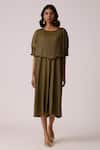 Shop_Scarlet Sage_Olive Green Polyester Round Neck Lisette Dress _Online_at_Aza_Fashions