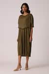 Buy_Scarlet Sage_Olive Green Polyester Round Neck Lisette Dress 