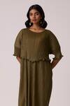 Shop_Scarlet Sage_Olive Green Polyester Round Neck Lisette Dress 