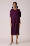 Scarlet Sage_Wine Polyester Round Neck Lisette Dress _Online_at_Aza_Fashions