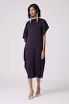 Scarlet Sage_Purple Polyester Collared Lorna Asymmetric Dress _at_Aza_Fashions