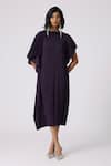 Buy_Scarlet Sage_Purple Polyester Collared Lorna Asymmetric Dress _at_Aza_Fashions