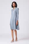 Scarlet Sage_Sky Blue Polyester Collared Iona Dress _at_Aza_Fashions