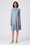 Buy_Scarlet Sage_Sky Blue Polyester Collared Iona Dress _at_Aza_Fashions