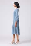 Scarlet Sage_Blue Polyester Fabric Flowers V-neck Sofia Layered Dress _Online_at_Aza_Fashions