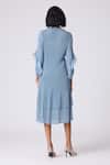 Shop_Scarlet Sage_Blue Polyester Fabric Flowers V-neck Sofia Layered Dress _at_Aza_Fashions