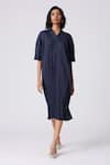 Buy_Scarlet Sage_Navy Polyester V-neck Anya Shift Dress _at_Aza_Fashions