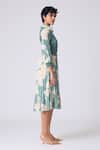 Scarlet Sage_Teal Polyester Collared Thea Print Dress _Online_at_Aza_Fashions