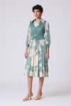 Shop_Scarlet Sage_Teal Polyester Collared Thea Print Dress _Online_at_Aza_Fashions