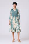 Buy_Scarlet Sage_Teal Polyester Collared Thea Print Dress _at_Aza_Fashions
