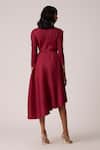 Shop_Scarlet Sage_Maroon Polyester Round Neck Evelyn Colourblock Dress With Belt _at_Aza_Fashions