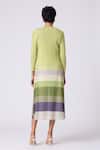 Shop_Scarlet Sage_Green Polyester Round Neck, Kasey Stripe Pattern Dress With Cardigan _at_Aza_Fashions