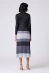 Shop_Scarlet Sage_Black Polyester Round Neck, Kasey Stripe Pattern Dress With Cardigan _at_Aza_Fashions