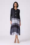 Scarlet Sage_Black Polyester Round Neck, Kasey Stripe Pattern Dress With Cardigan _Online_at_Aza_Fashions