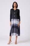 Buy_Scarlet Sage_Black Polyester Round Neck, Kasey Stripe Pattern Dress With Cardigan _at_Aza_Fashions