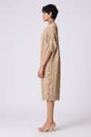 Scarlet Sage_Beige Polyester V-neck Jolene Textured Dress _Online_at_Aza_Fashions