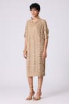 Buy_Scarlet Sage_Beige Polyester V-neck Jolene Textured Dress _Online_at_Aza_Fashions