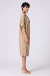 Shop_Scarlet Sage_Beige Polyester V-neck Jolene Textured Dress _Online_at_Aza_Fashions