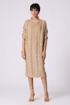 Buy_Scarlet Sage_Beige Polyester V-neck Jolene Textured Dress _at_Aza_Fashions